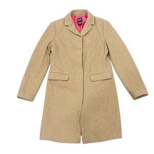 Mid 90s GAP Womens Button Up Wool Trenchcoat w/silk Pink Inner Lining Size Small